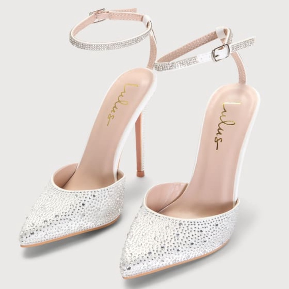NWT Lulu’s Luciee Rhinestone Ankle Strap Heels